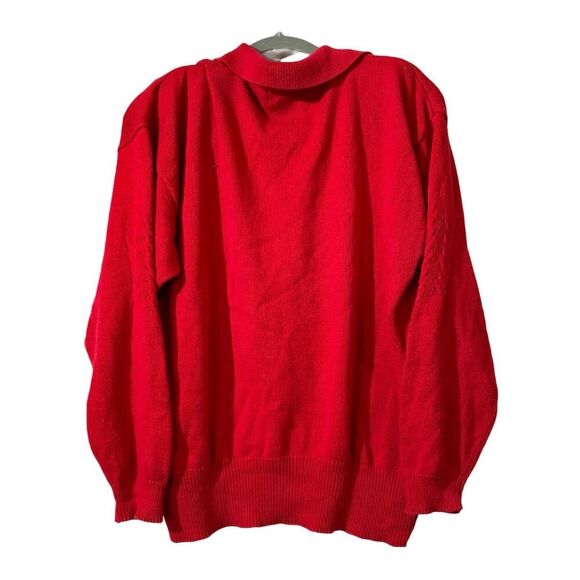 Victoria Jones VTG Red Collard Cable Knit Pullover Sweater Sz L 80s Maximalism - Picture 3 of 9
